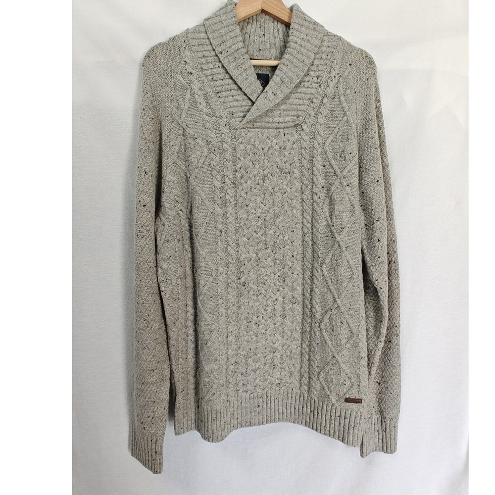Lindbergh Sweater Shawl Collar Cable Knit Fisherman Style Pullover Gray‎ Wool XL
